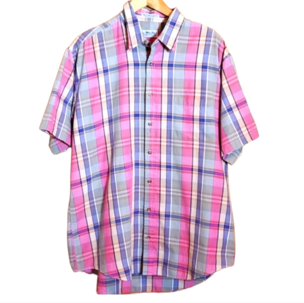 CHATHAM XLT BIG & TALL PINK PLAID SHORTSLEEVE BUTTON DOWN SHIRT